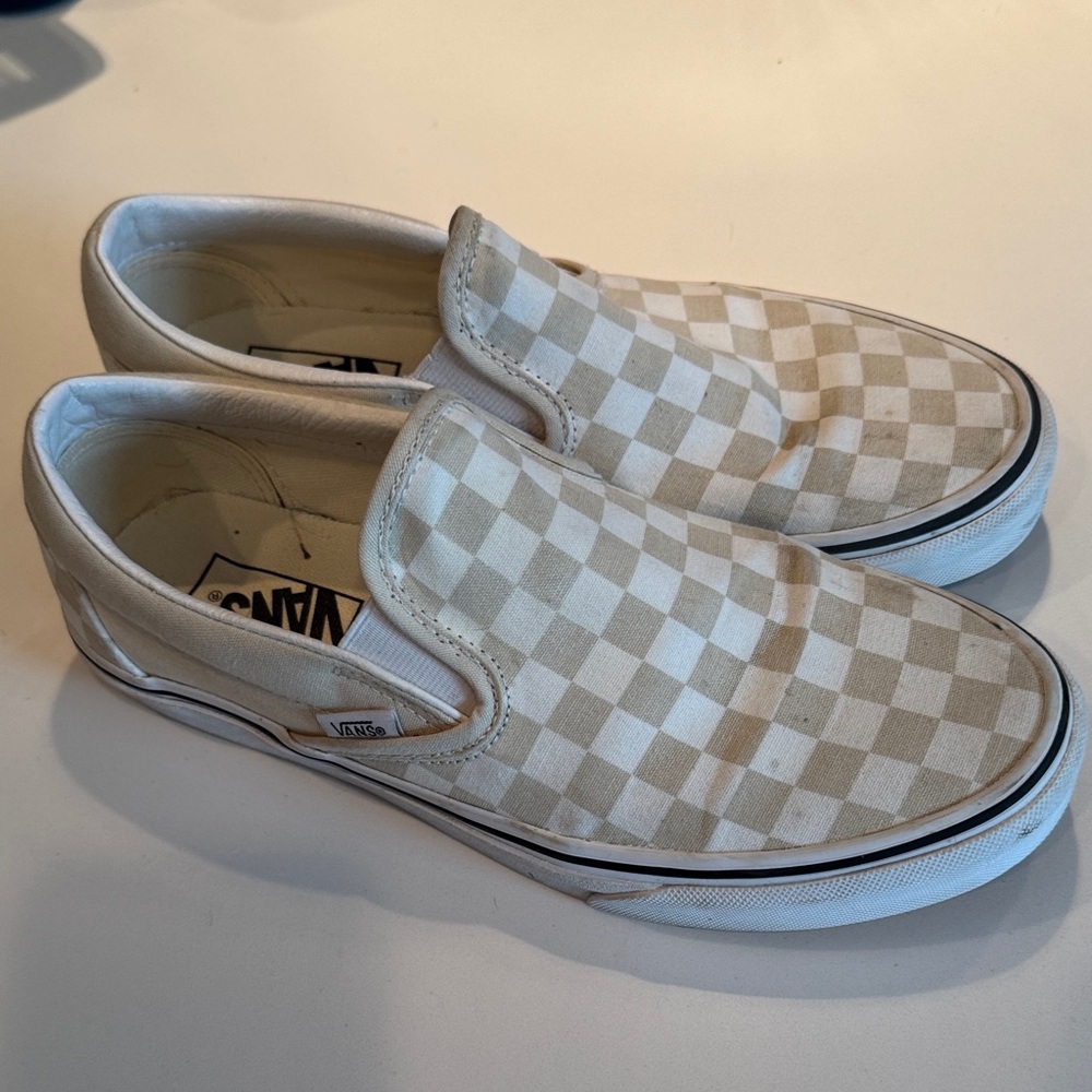 Vans Beige Checkered Slip-On Sneakers W9 / M7.5